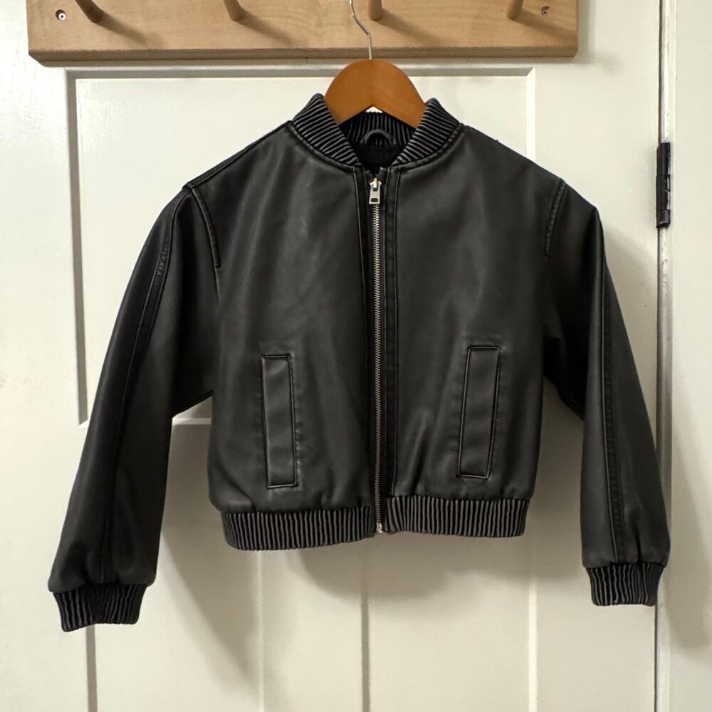 Zara Girls Faux Leather Bomber, Size 8-9